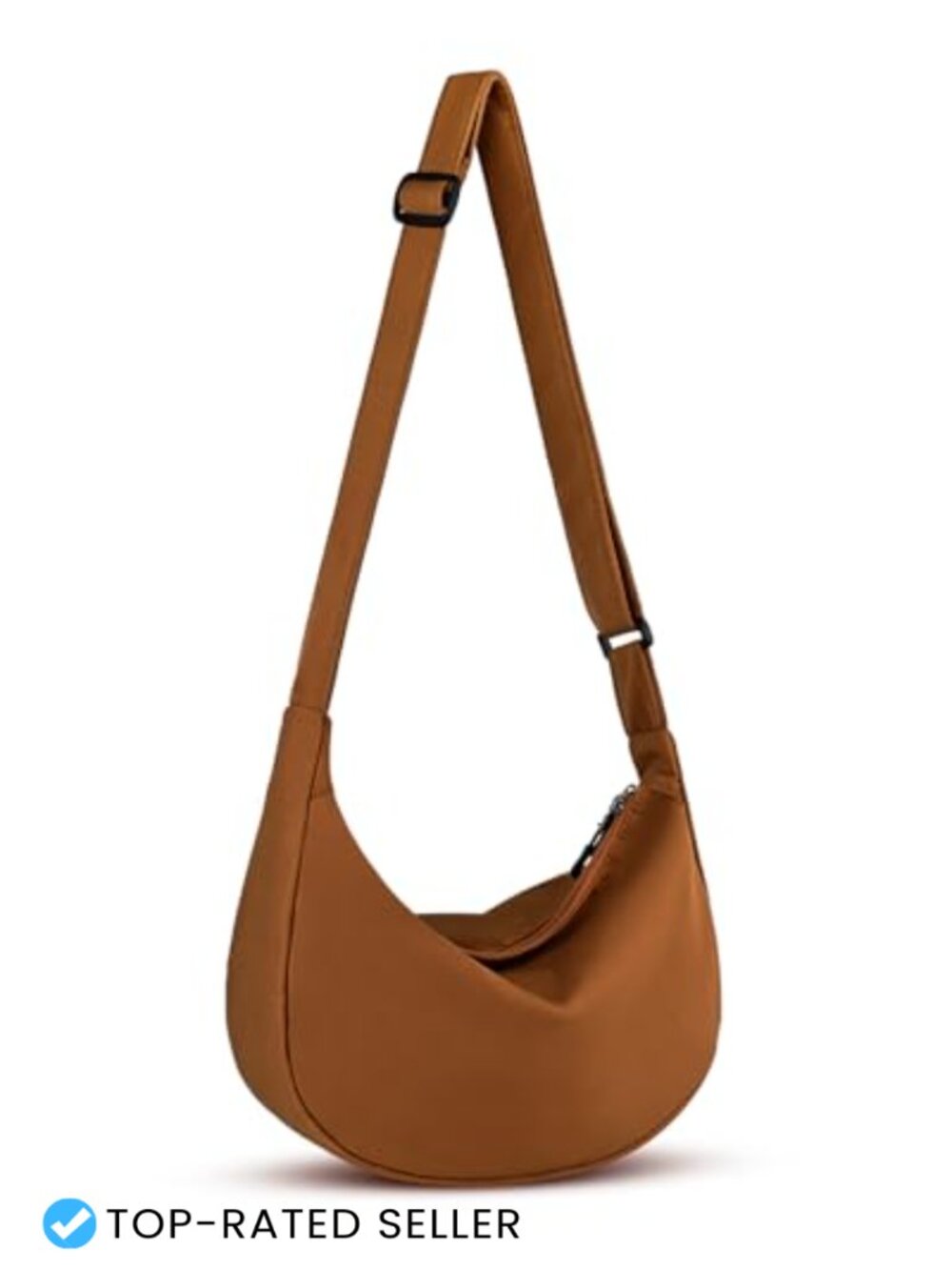 Nylon Crescent Crossbody Bag Adjustable Strap Double Zipper Lightweight